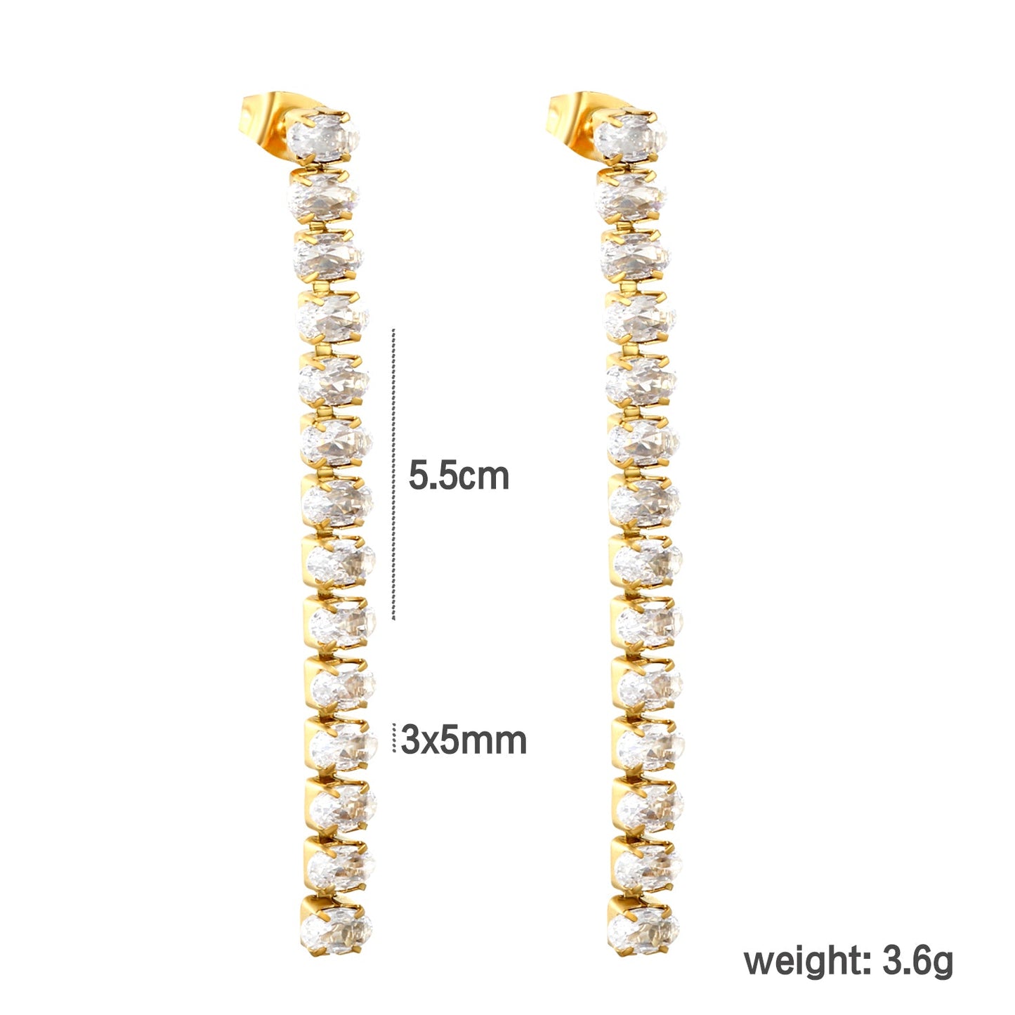 Earrings oval white diamonds Length 5.5cm Gold/Steel asonjewelry