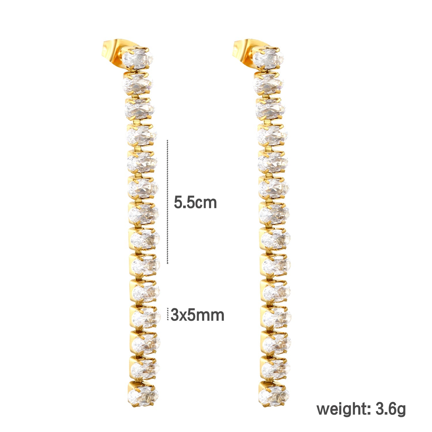 Earrings oval white diamonds Length 5.5cm Gold/Steel asonjewelry