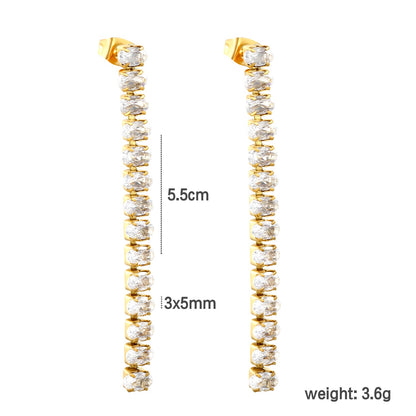 Earrings oval white diamonds Length 5.5cm Gold/Steel asonjewelry