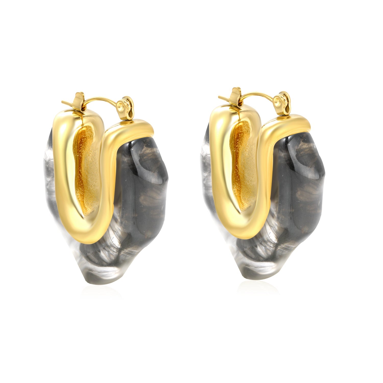 25.6*29.7mm irregular V-shaped white/transparent black/amber resin ear clips gold color asonjewelry