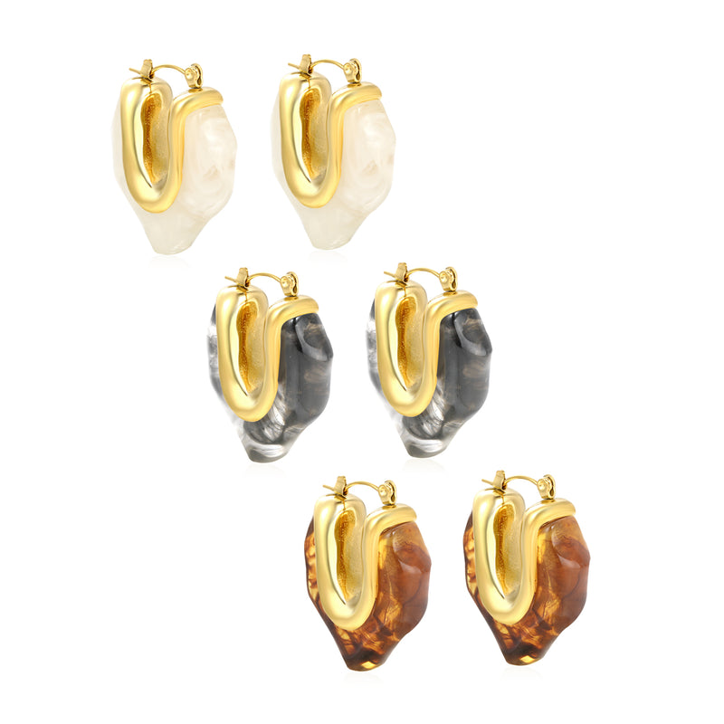 25.6*29.7mm irregular V-shaped white/transparent black/amber resin ear clips gold color