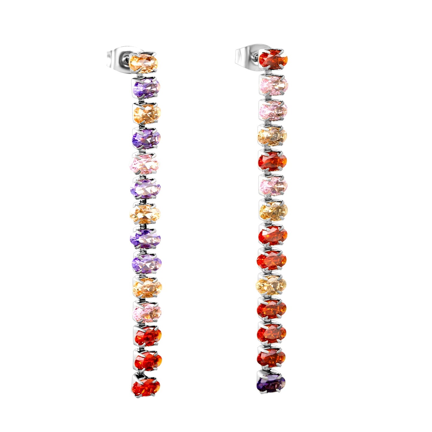 Earrings oval white diamonds Length 5.5cm Gold/Steel asonjewelry