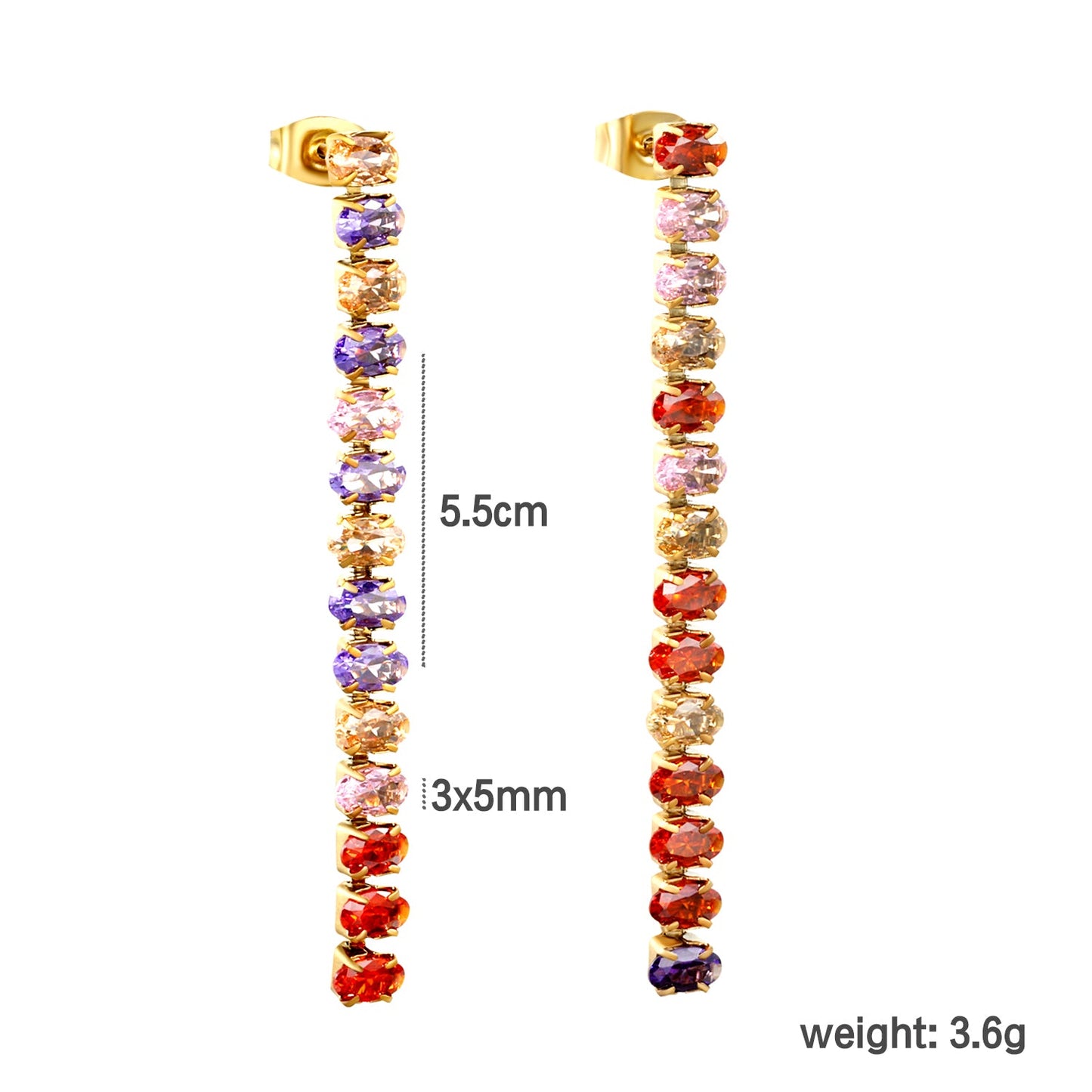 Earrings oval white diamonds Length 5.5cm Gold/Steel asonjewelry