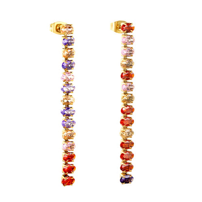 Earrings oval white diamonds Length 5.5cm Gold/Steel asonjewelry