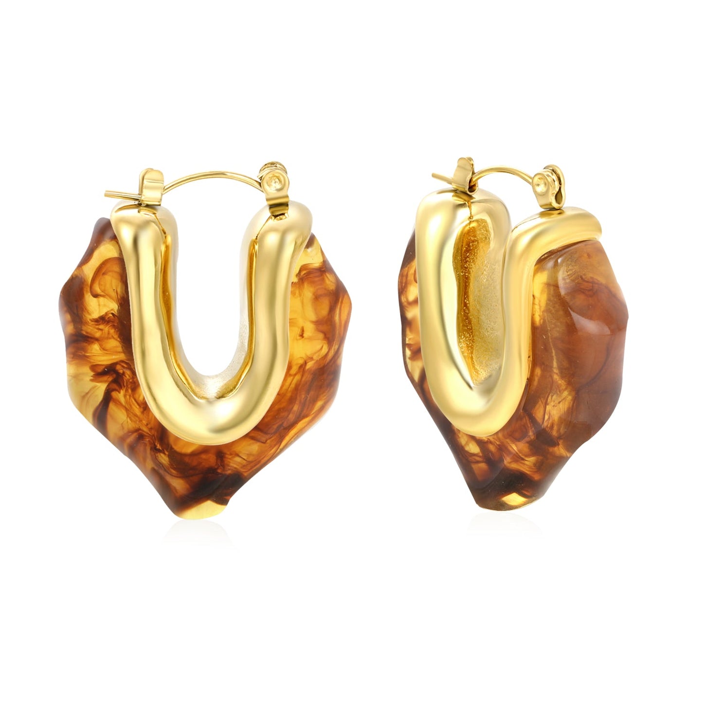 25.6*29.7mm irregular V-shaped white/transparent black/amber resin ear clips gold color asonjewelry