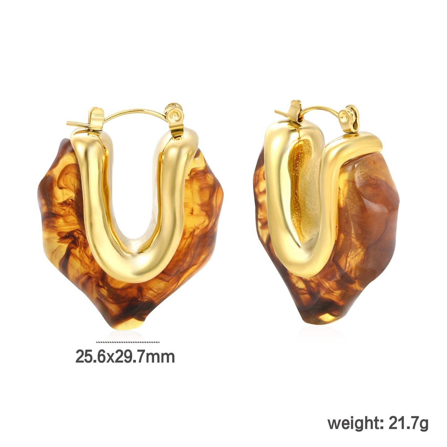 25.6*29.7mm irregular V-shaped white/transparent black/amber resin ear clips gold color asonjewelry