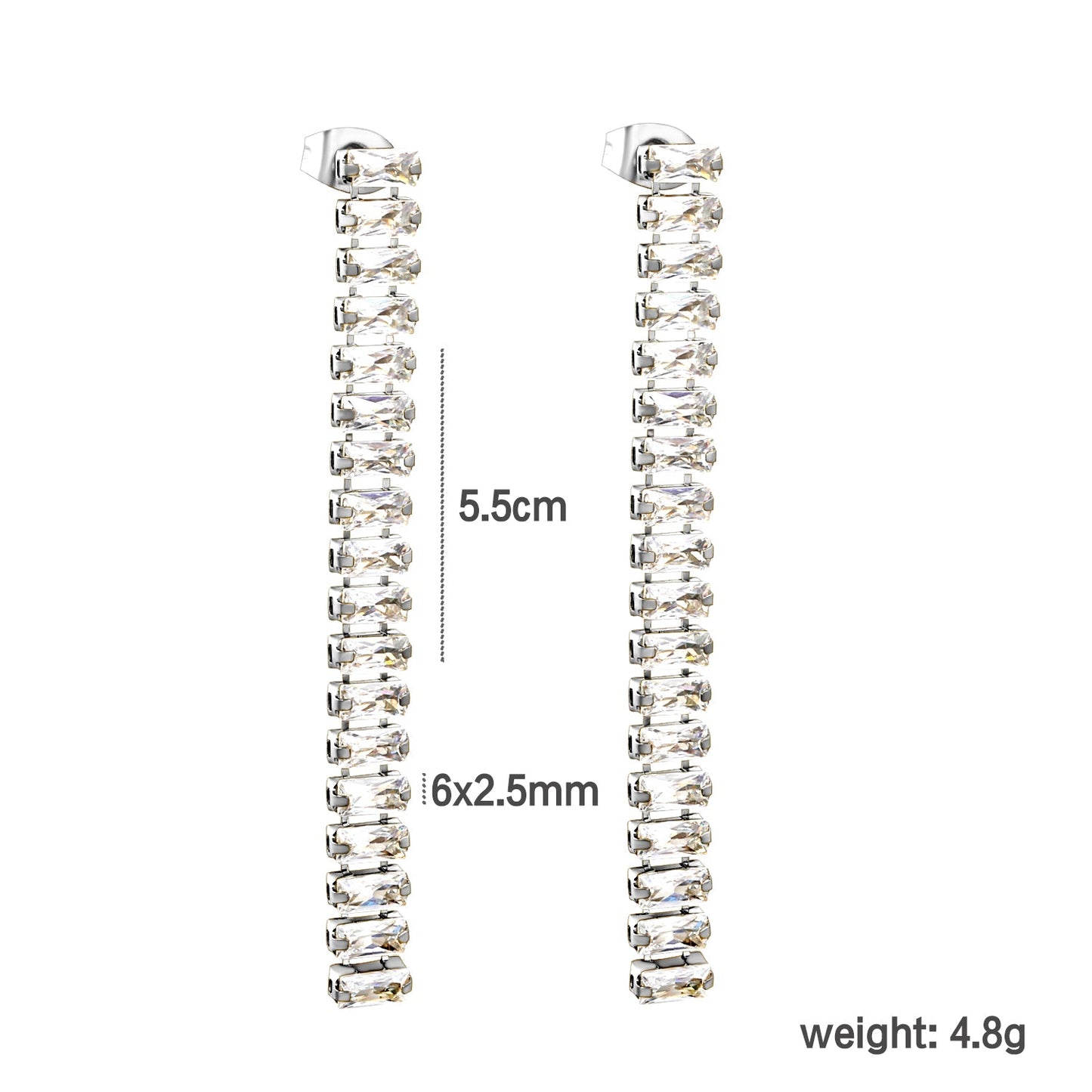 Earrings 5.83mm rectangle white/mixed color diamonds 5.5cm gold/steel color asonjewelry