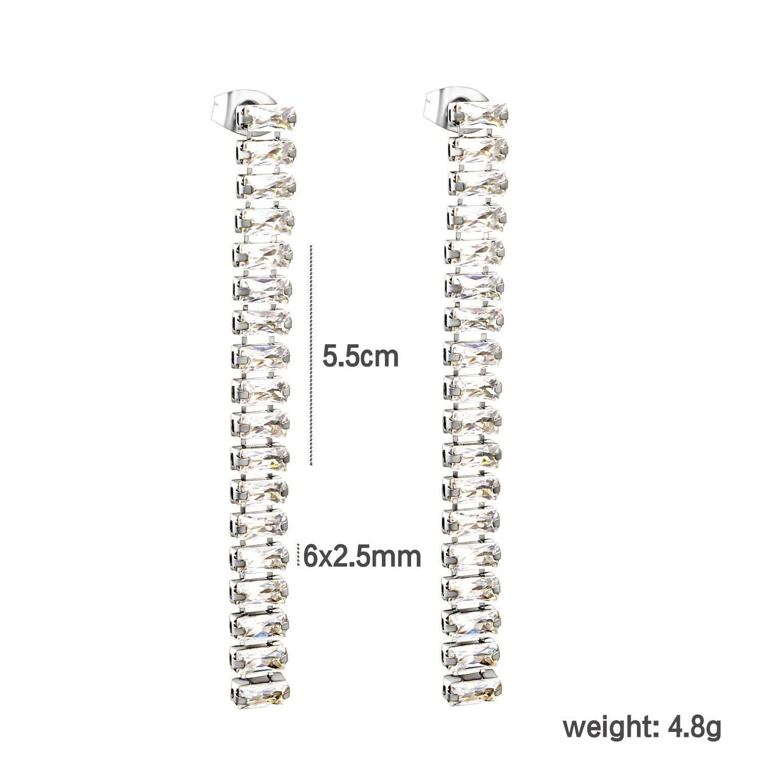 Earrings 5.83mm rectangle white/mixed color diamonds 5.5cm gold/steel color asonjewelry