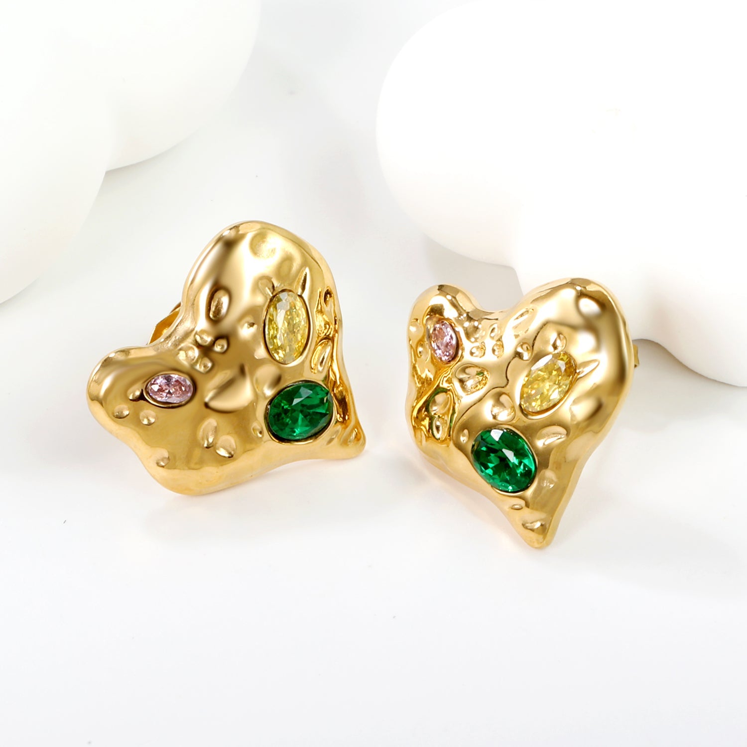 Crooked Heart Mixed Color Diamond Earrings 19.7*20mm Gold Color asonjewelry