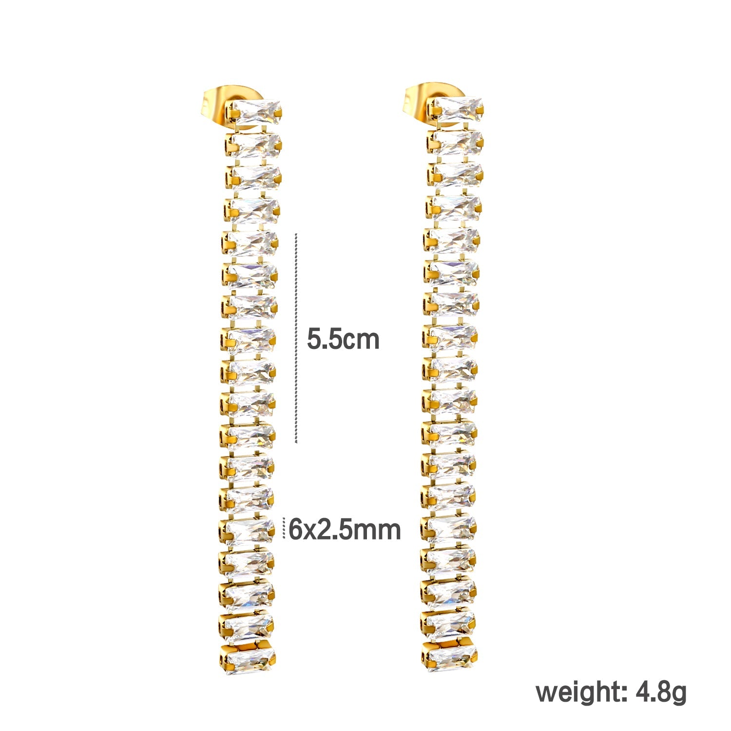 Earrings 5.83mm rectangle white/mixed color diamonds 5.5cm gold/steel color asonjewelry