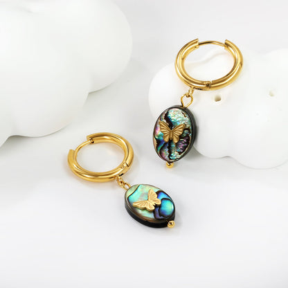 2.5*12.2mm circle + 10.4*14.3mm oval abalone shell with butterfly earrings gold color asonjewelry