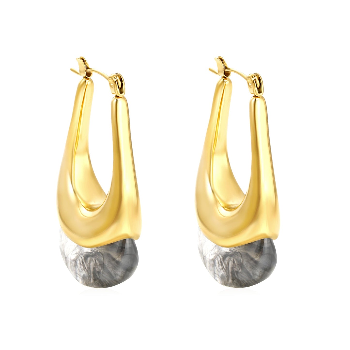 19.4*32.4mm oval U-shaped white/clear black/amber resin ear clips Gold color asonjewelry