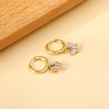 1.6x11mm Circle Butterfly Drop Oil Stud Earrings asonjewelry