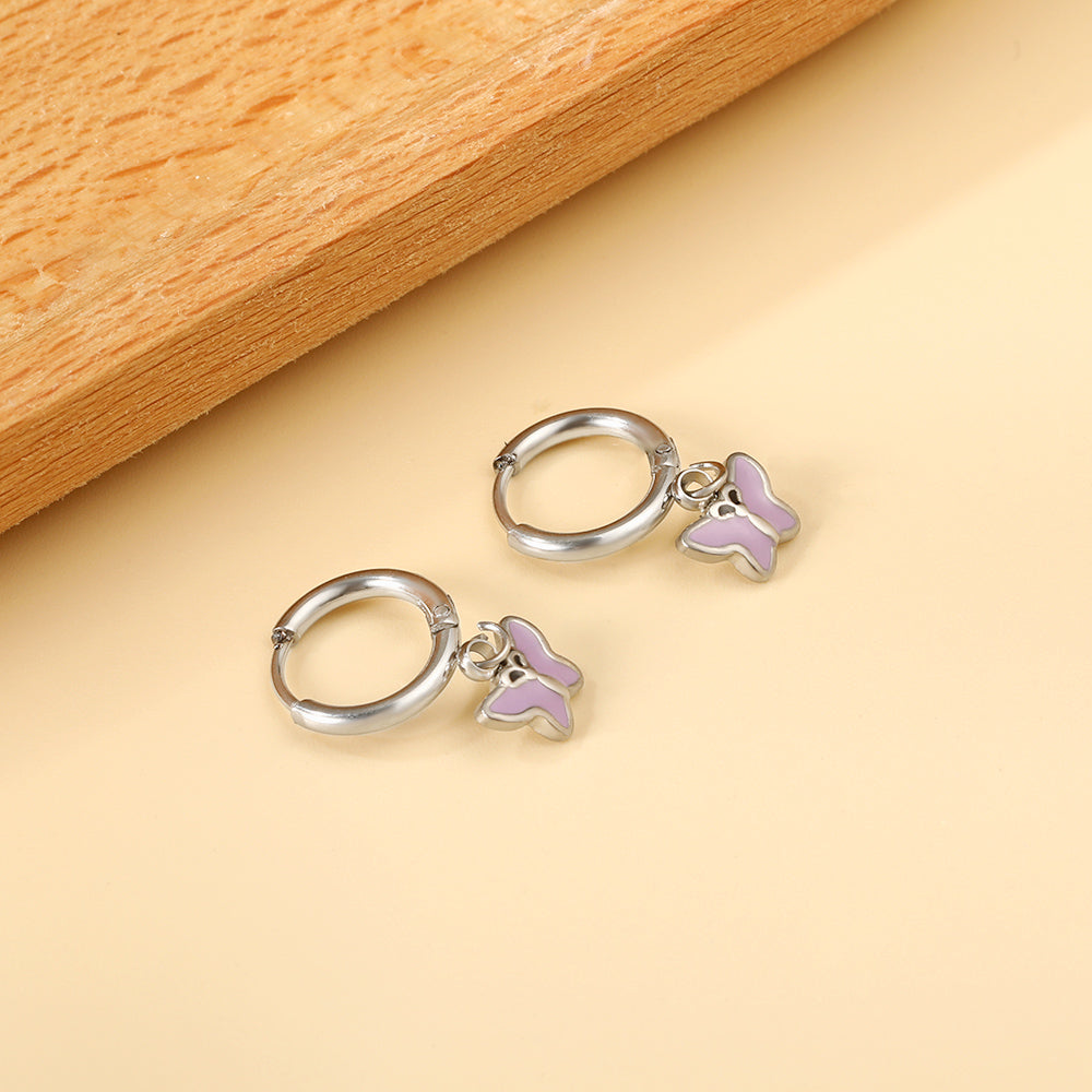 1.6x11mm Circle Butterfly Drop Oil Stud Earrings asonjewelry