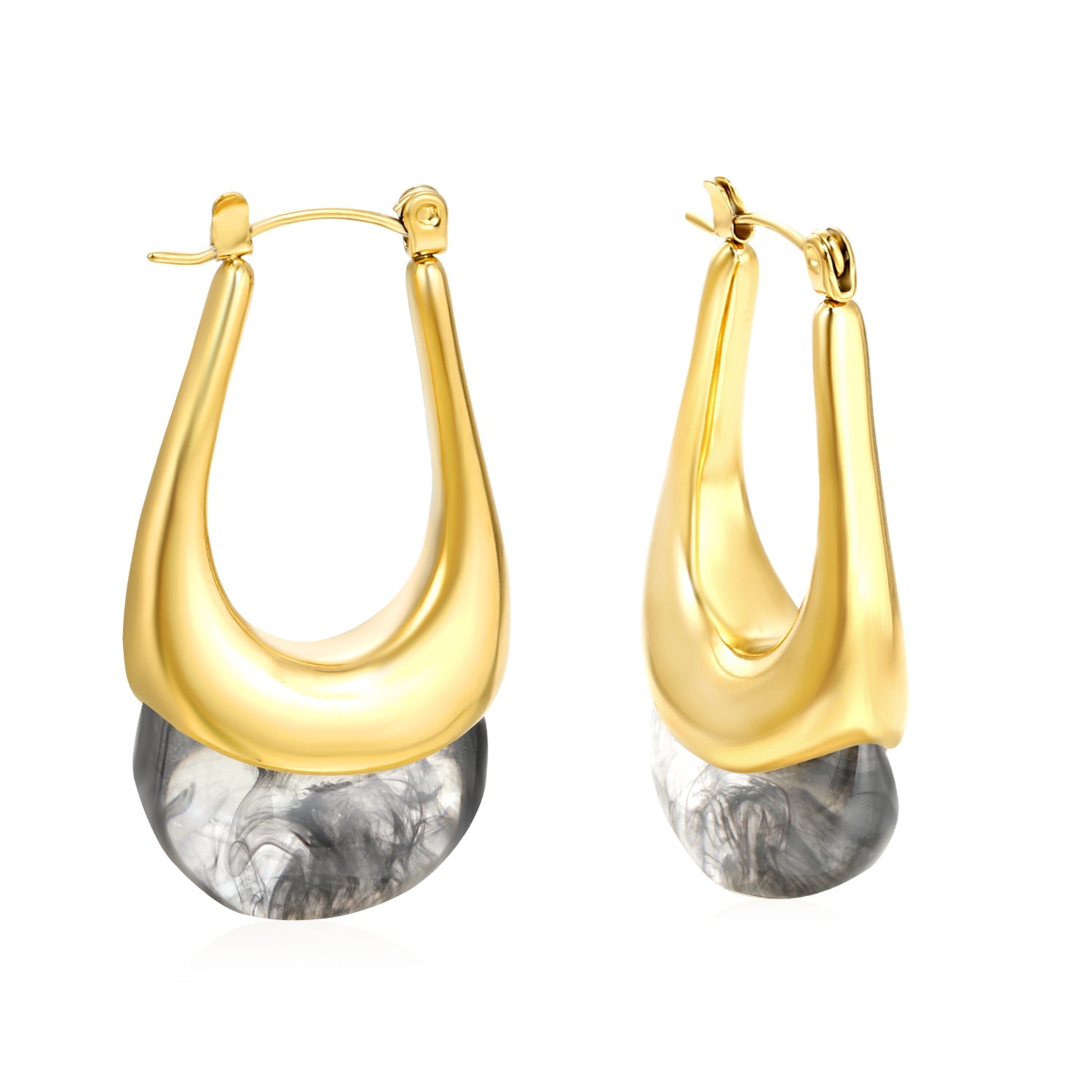 19.4*32.4mm oval U-shaped white/clear black/amber resin ear clips Gold color asonjewelry