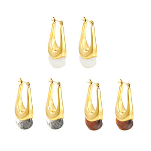 19.4*32.4mm oval U-shaped white/clear black/amber resin ear clips Gold color