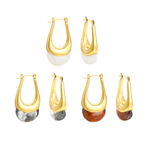 19.4*32.4mm oval U-shaped white/clear black/amber resin ear clips Gold color