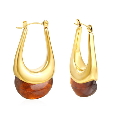 19.4*32.4mm oval U-shaped white/clear black/amber resin ear clips Gold color asonjewelry
