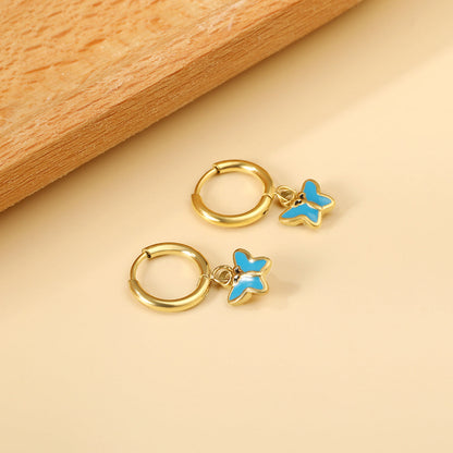 1.6x11mm Circle Butterfly Drop Oil Stud Earrings asonjewelry