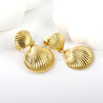11.3*10.8mm Small Shell+17.6mm Large Shell Stud Earrings Gold Color asonjewelry