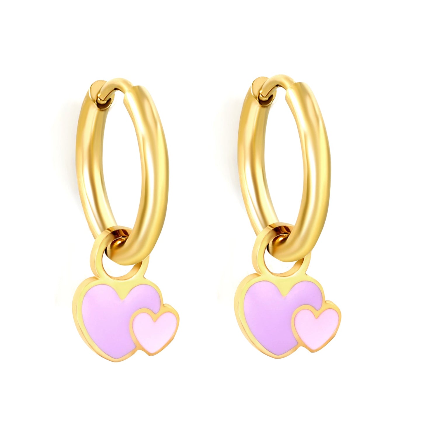 2*10mm circle + 8.4*10mm big heart with pink and purple drop earrings gold color asonjewelry