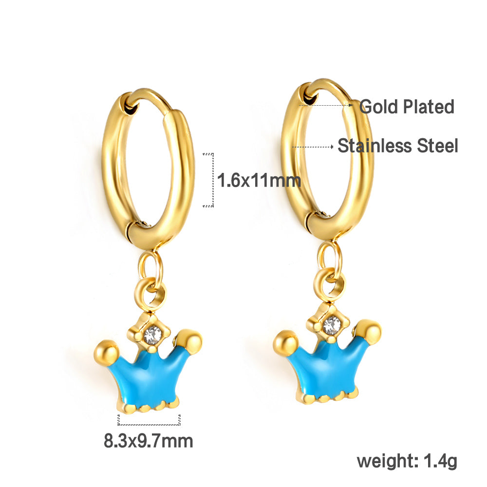 1.6x11mm circle with crown blue oil drop diamond stud earrings asonjewelry