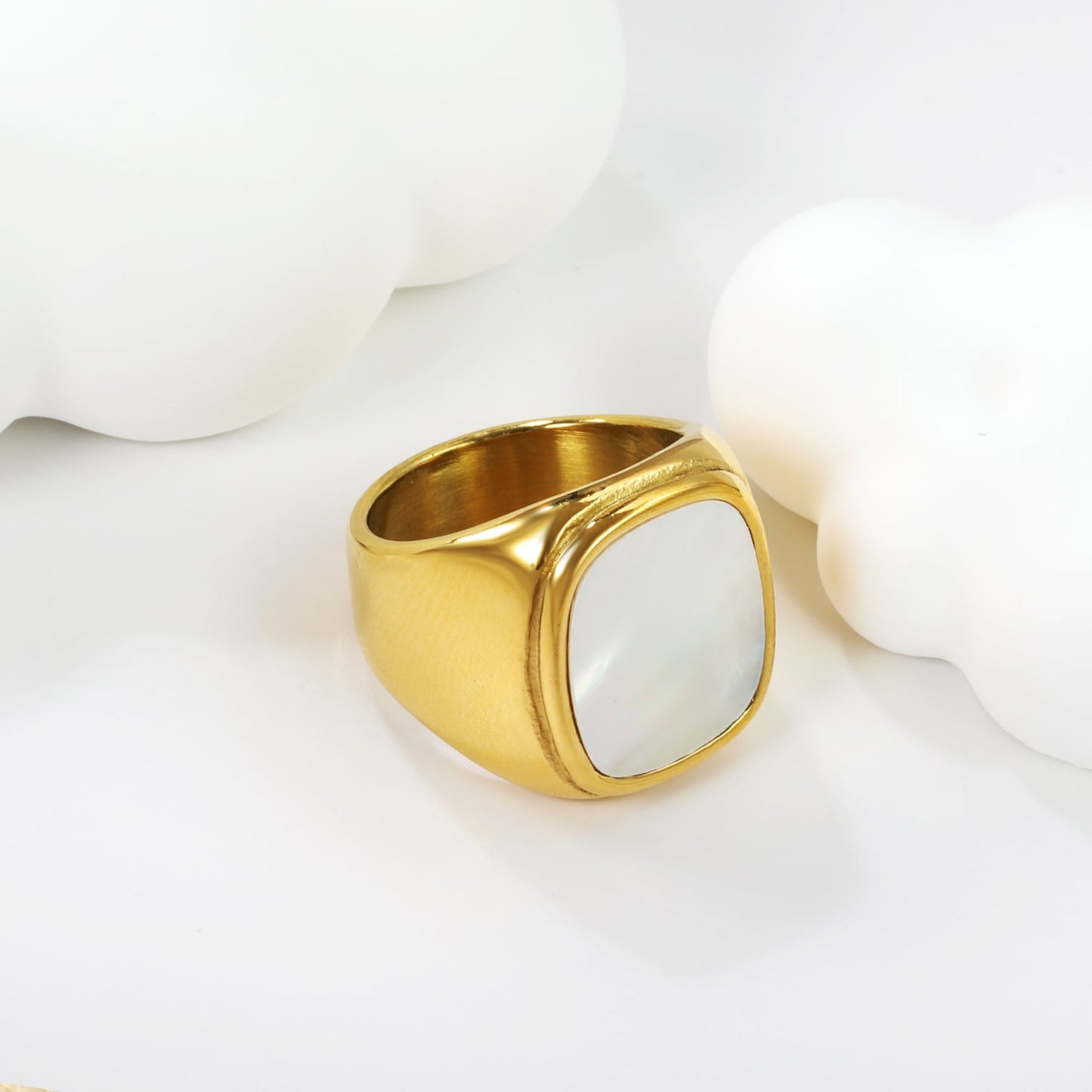 Casting process sticky white oversized shell ring square polished stainless steel ring asonjewelry