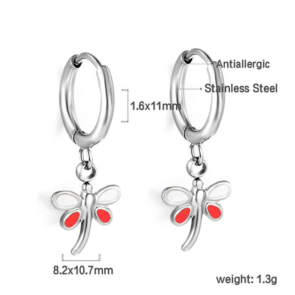 1.6x11mm circle with dragonfly white + red oil drop earrings asonjewelry