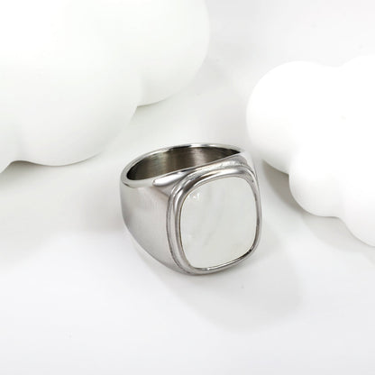 Casting process sticky white oversized shell ring square polished stainless steel ring asonjewelry