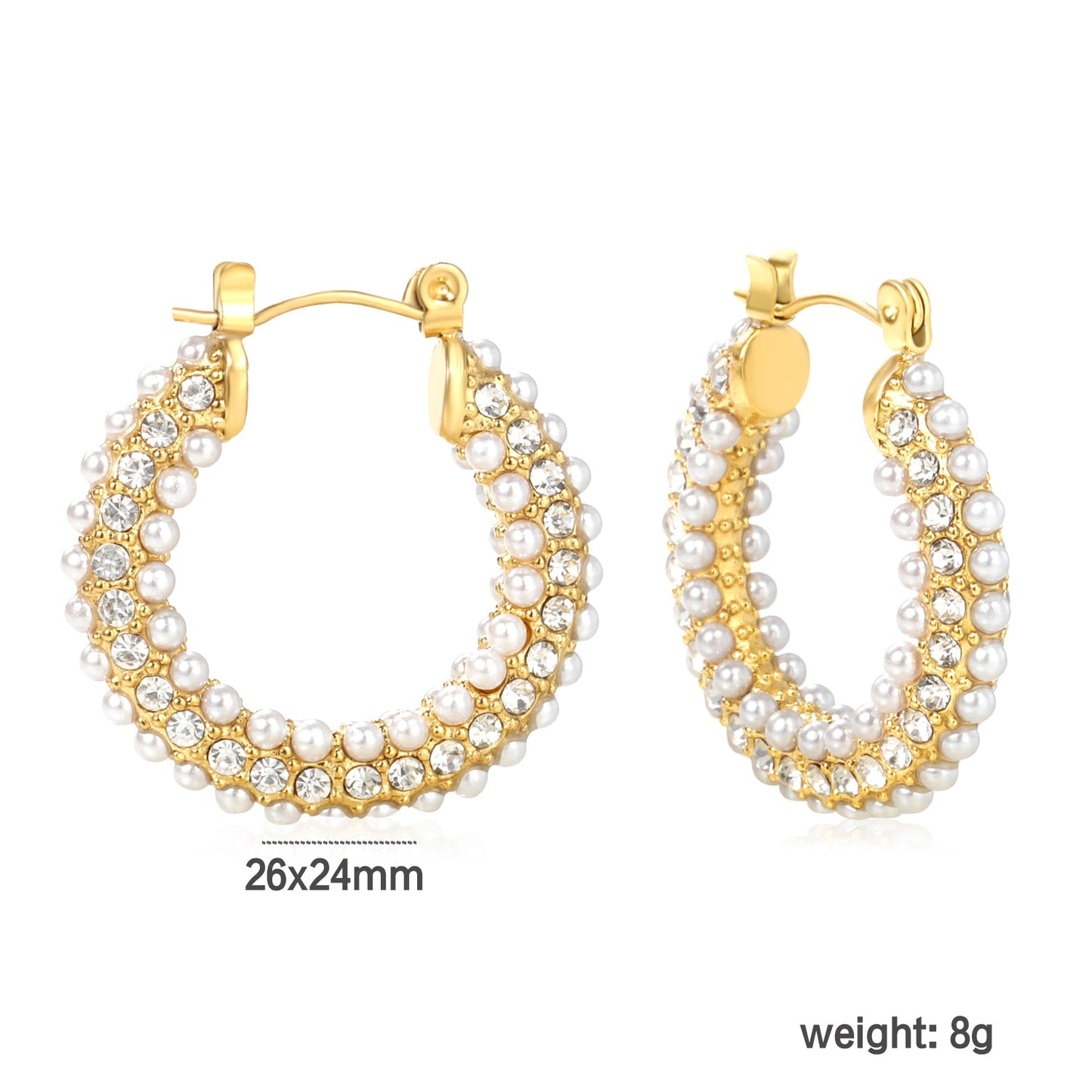 26*24mm earrings + white imitation pearl earrings gold color asonjewelry