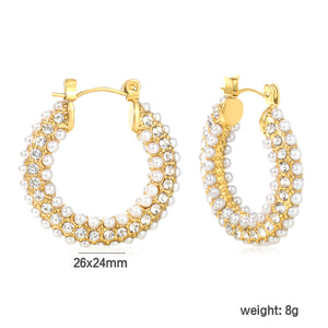 26*24mm earrings + white imitation pearl earrings gold color