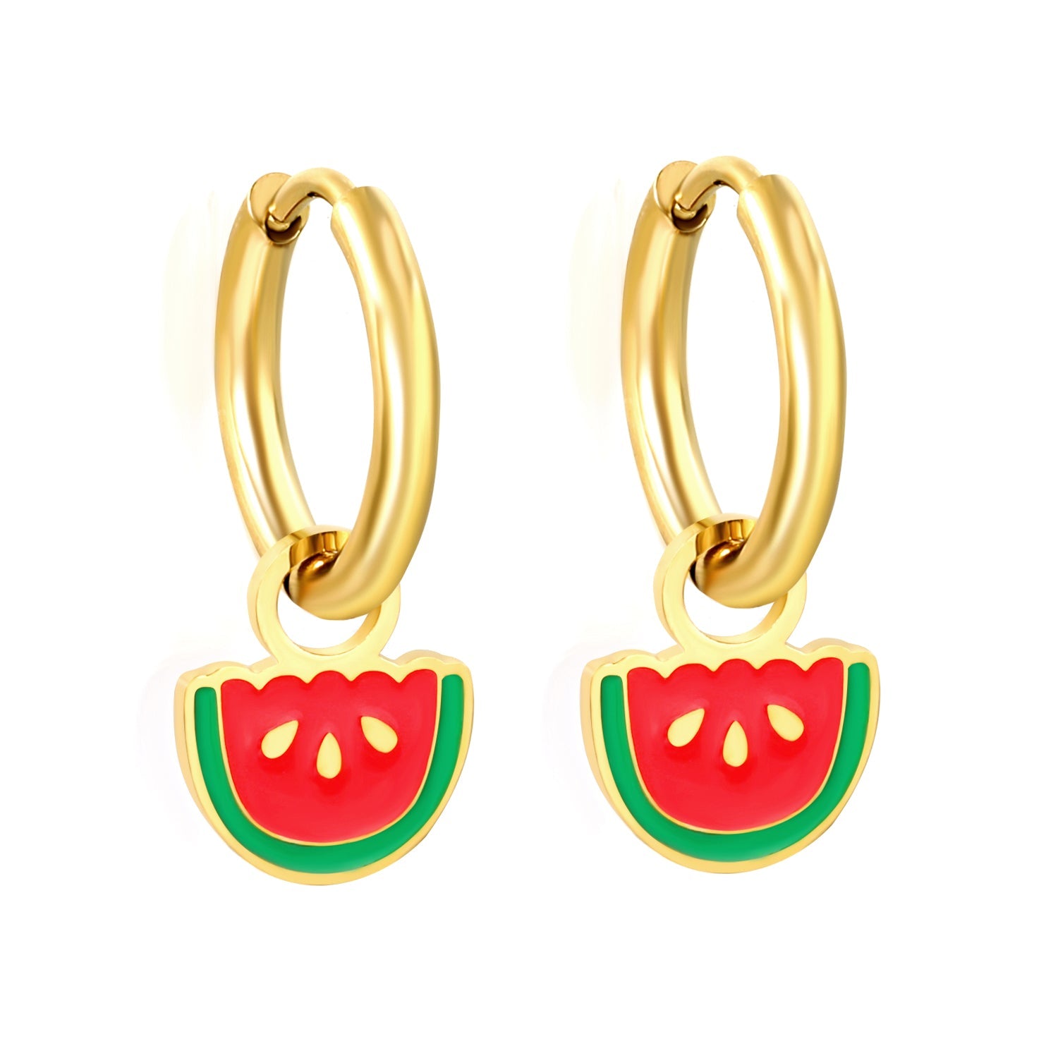 2*10mm circle + 9*10.6mm watermelon with red drop earrings gold color asonjewelry