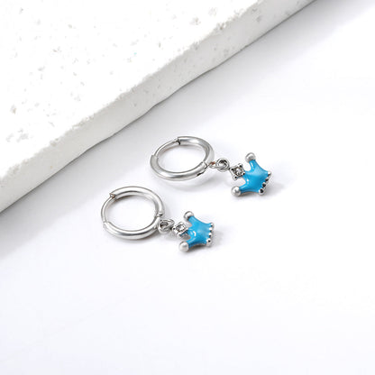 1.6x11mm circle with crown blue oil drop diamond stud earrings asonjewelry