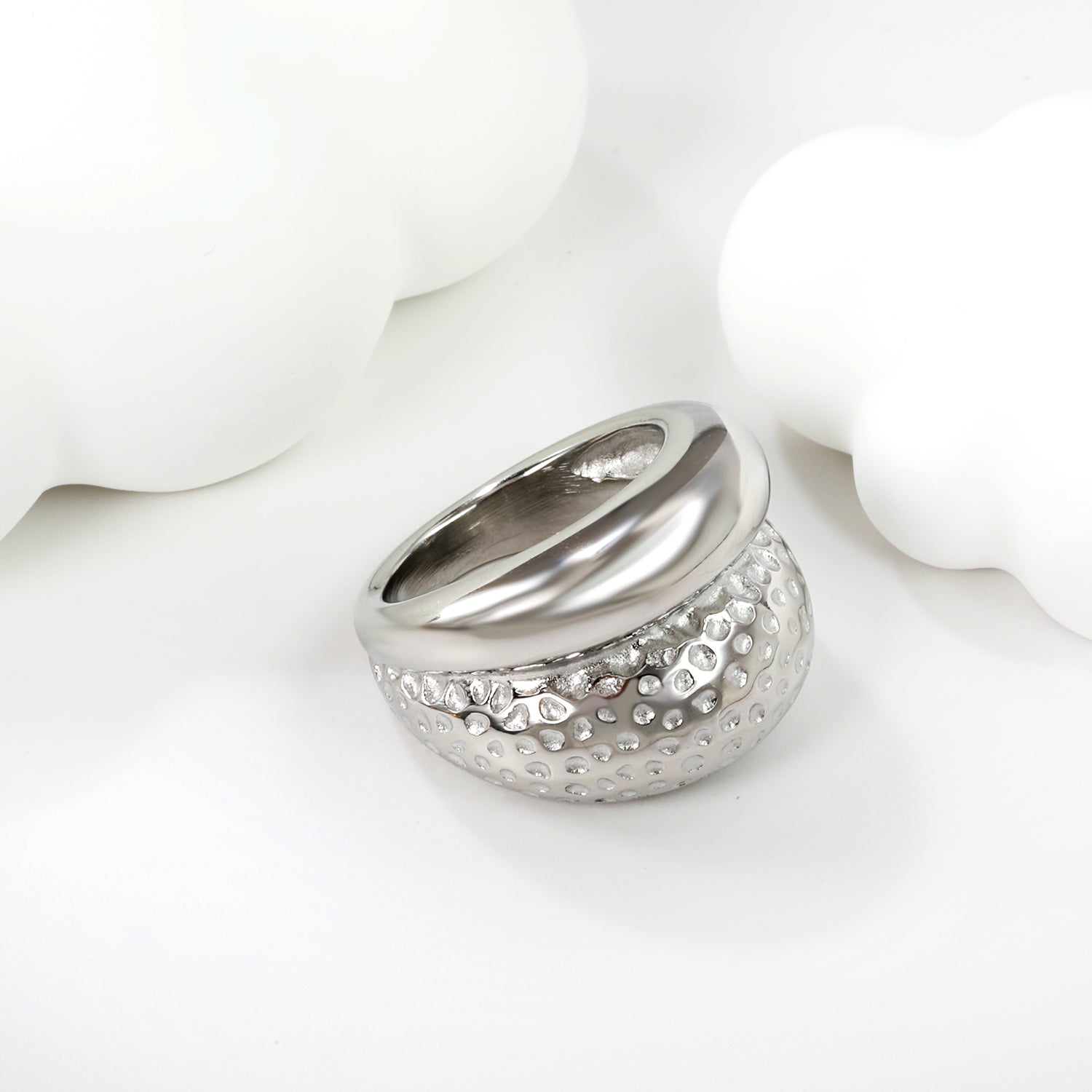 PVD plating process 18k gold stainless steel double layer hammered glossy ring stainless steel ring asonjewelry