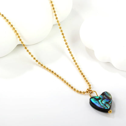12.2*11.5mm heart-shaped abalone shell pendant necklace 1.5mm*45+5cm+6mm round plate Gold color asonjewelry