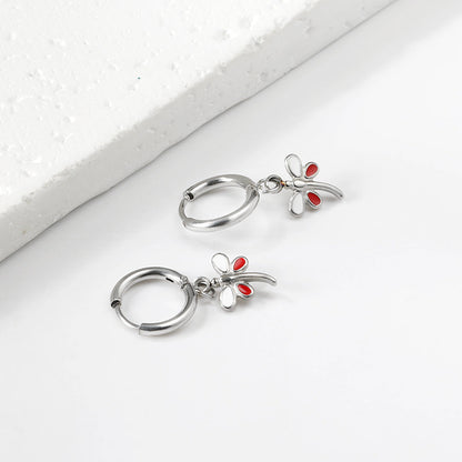1.6x11mm circle with dragonfly white + red oil drop earrings asonjewelry