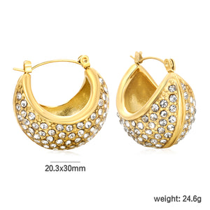 25*21mm boat-shaped earrings with white diamonds Gold color