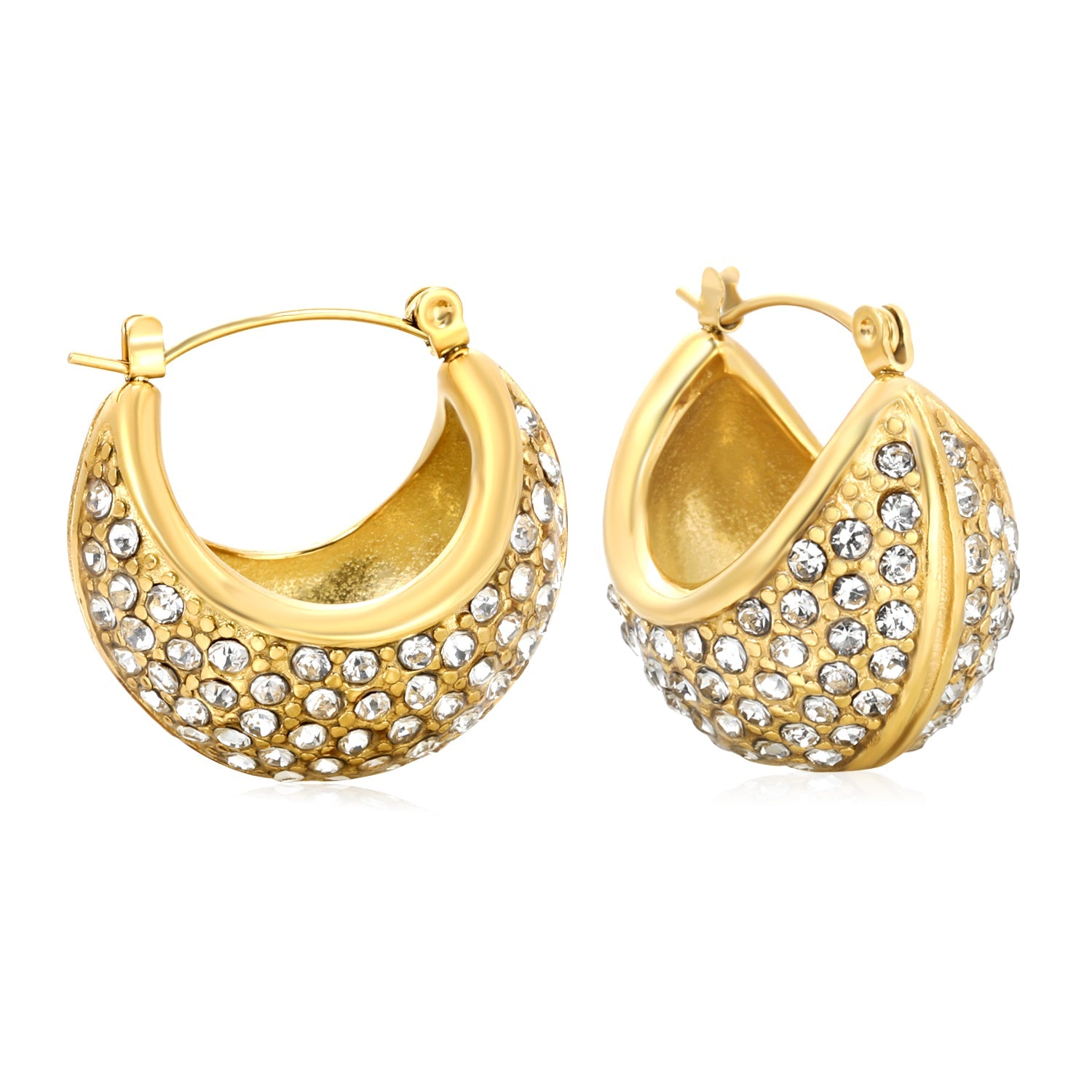 25*21mm boat-shaped earrings with white diamonds Gold color asonjewelry