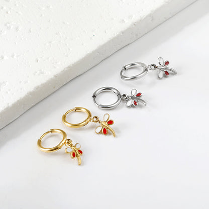 1.6x11mm circle with dragonfly white + red oil drop earrings asonjewelry