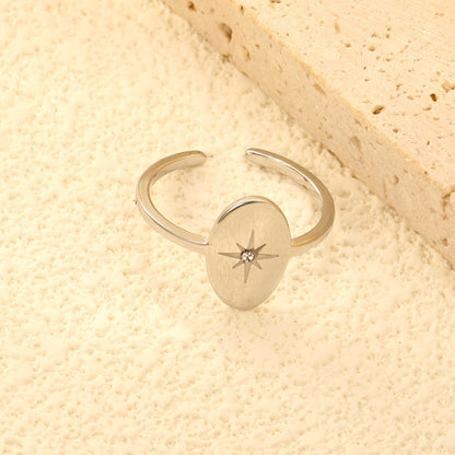 18K Gold Plated Stainless Steel Star Open Ring - Sparkling Diamond-Accented Minimalist Jewelry asonjewelry