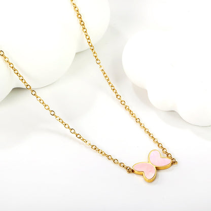 11.2*8mm Butterfly with White Shell/Black Yak/Pink Shell/Green Oil Drop Pendant Necklace 035*45+5cm+6mm Round Gold Color asonjewelry