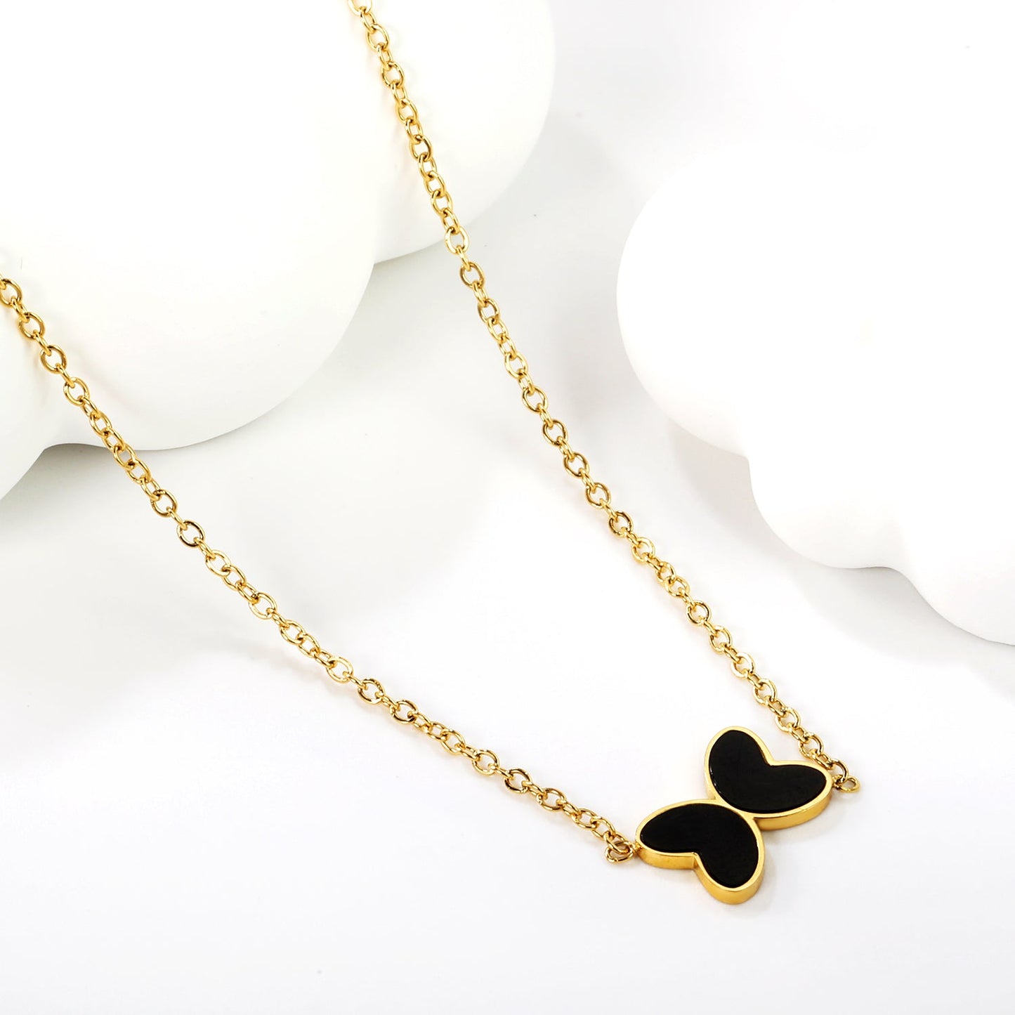 11.2*8mm Butterfly with White Shell/Black Yak/Pink Shell/Green Oil Drop Pendant Necklace 035*45+5cm+6mm Round Gold Color asonjewelry