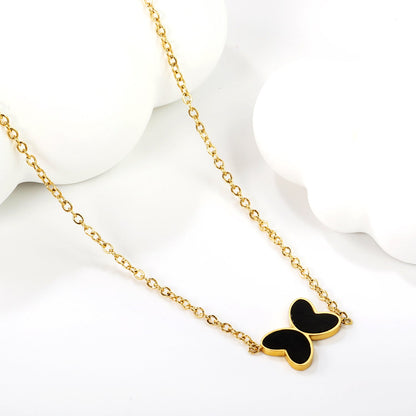 11.2*8mm Butterfly with White Shell/Black Yak/Pink Shell/Green Oil Drop Pendant Necklace 035*45+5cm+6mm Round Gold Color asonjewelry