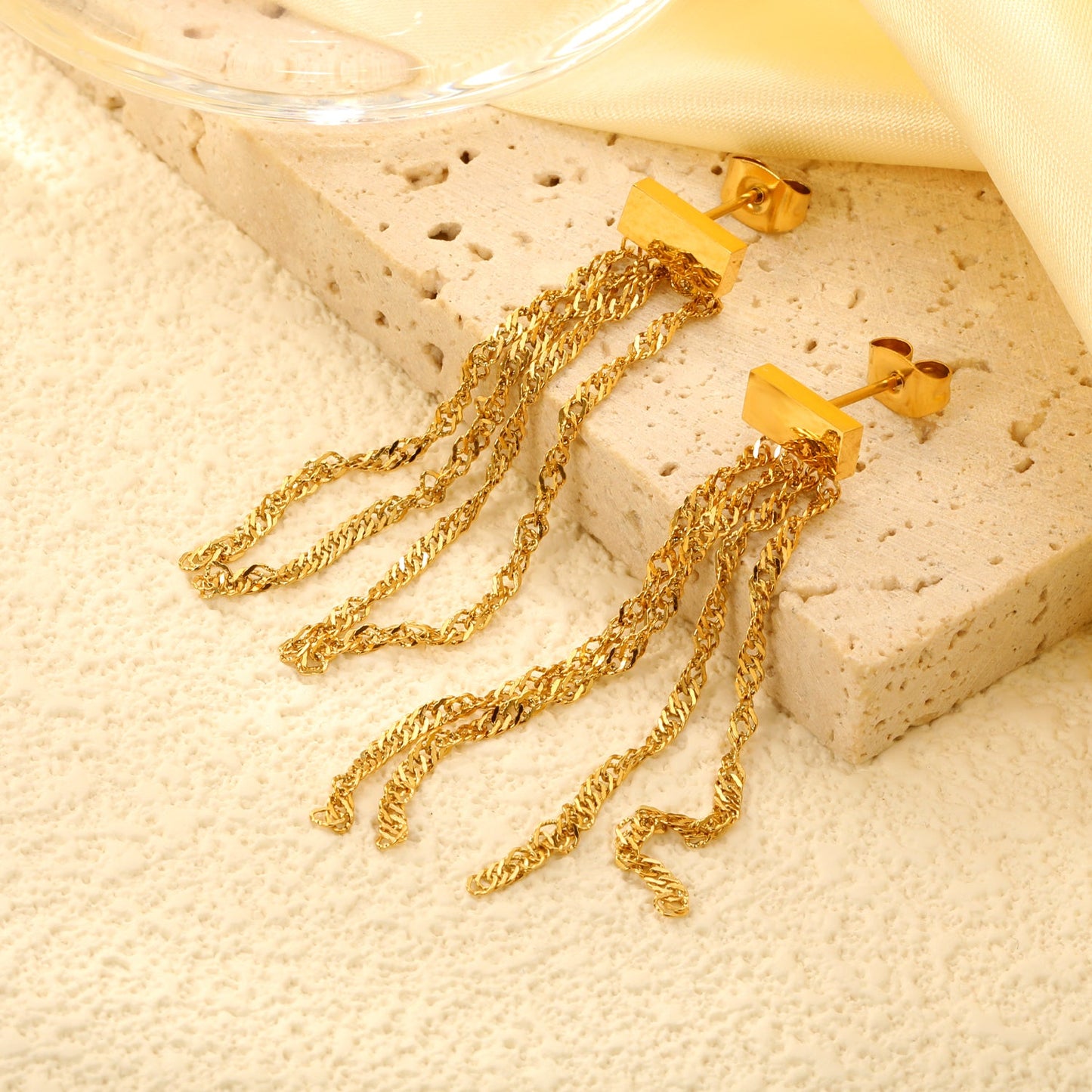 8.9*3.9mm rectangle + 4.5cm tassel earrings gold color asonjewelry