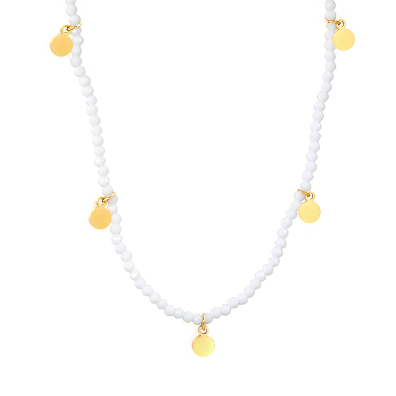 4*5.7mm round accessories +2mm white/mineral black beads necklace 40+5cm+6mm round plate Gold color