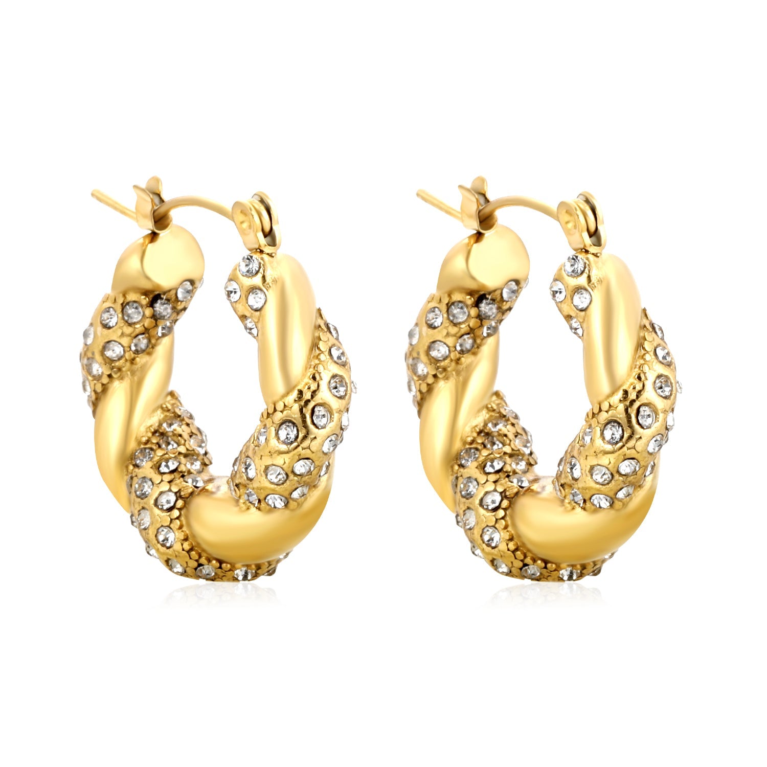 24.4*21.4mm irregular rattan U-shaped earrings with white diamonds/emerald diamonds sticking Gold color asonjewelry