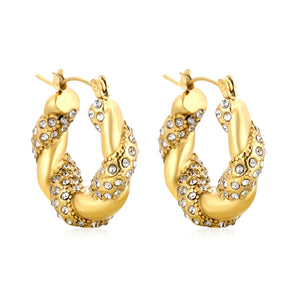 24.4*21.4mm irregular rattan U-shaped earrings with white diamonds/emerald diamonds sticking Gold color