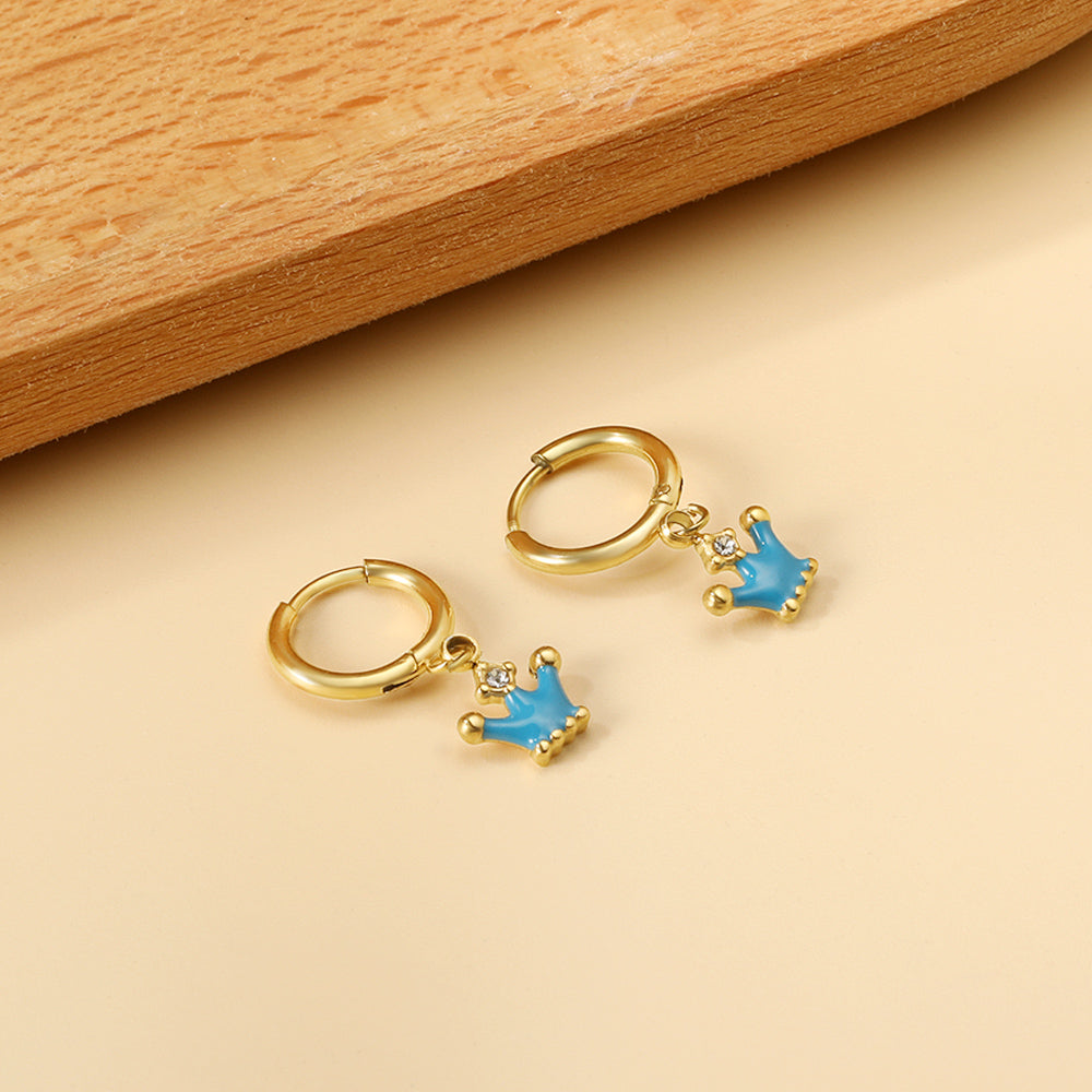 1.6x11mm circle with crown blue oil drop diamond stud earrings asonjewelry