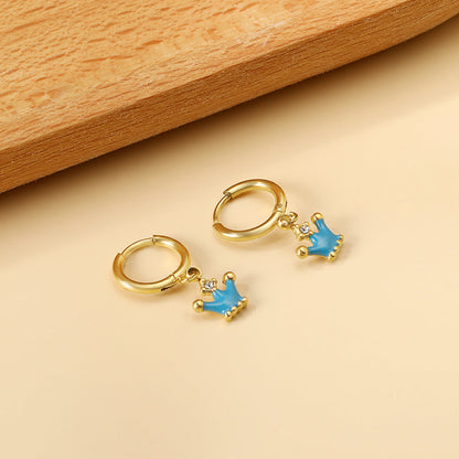 1.6x11mm circle with crown blue oil drop diamond stud earrings asonjewelry