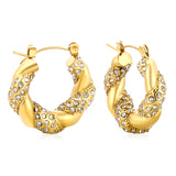 24.4*21.4mm irregular rattan U-shaped earrings with white diamonds/emerald diamonds sticking Gold color